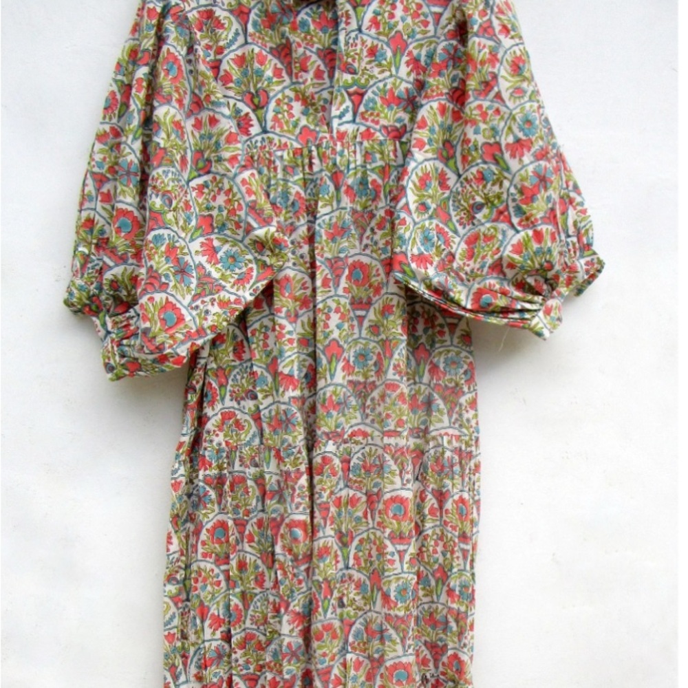 maxi  Dress Colorful 100% Cotton Block  Print 
Large
